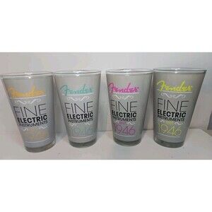 Fender Guitar Pint Glass Set 4 Neon Double Sided Graphic Retro